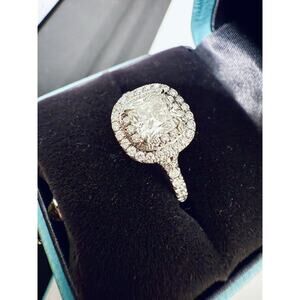 Tiffany & Co Soleste Double Cushion Diamond Total .98 Ctw Platinum 950 Band Ring